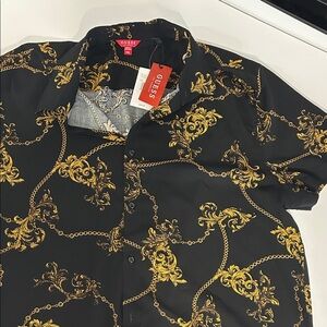 Guess Men's Black and Gold Baroque Shirt